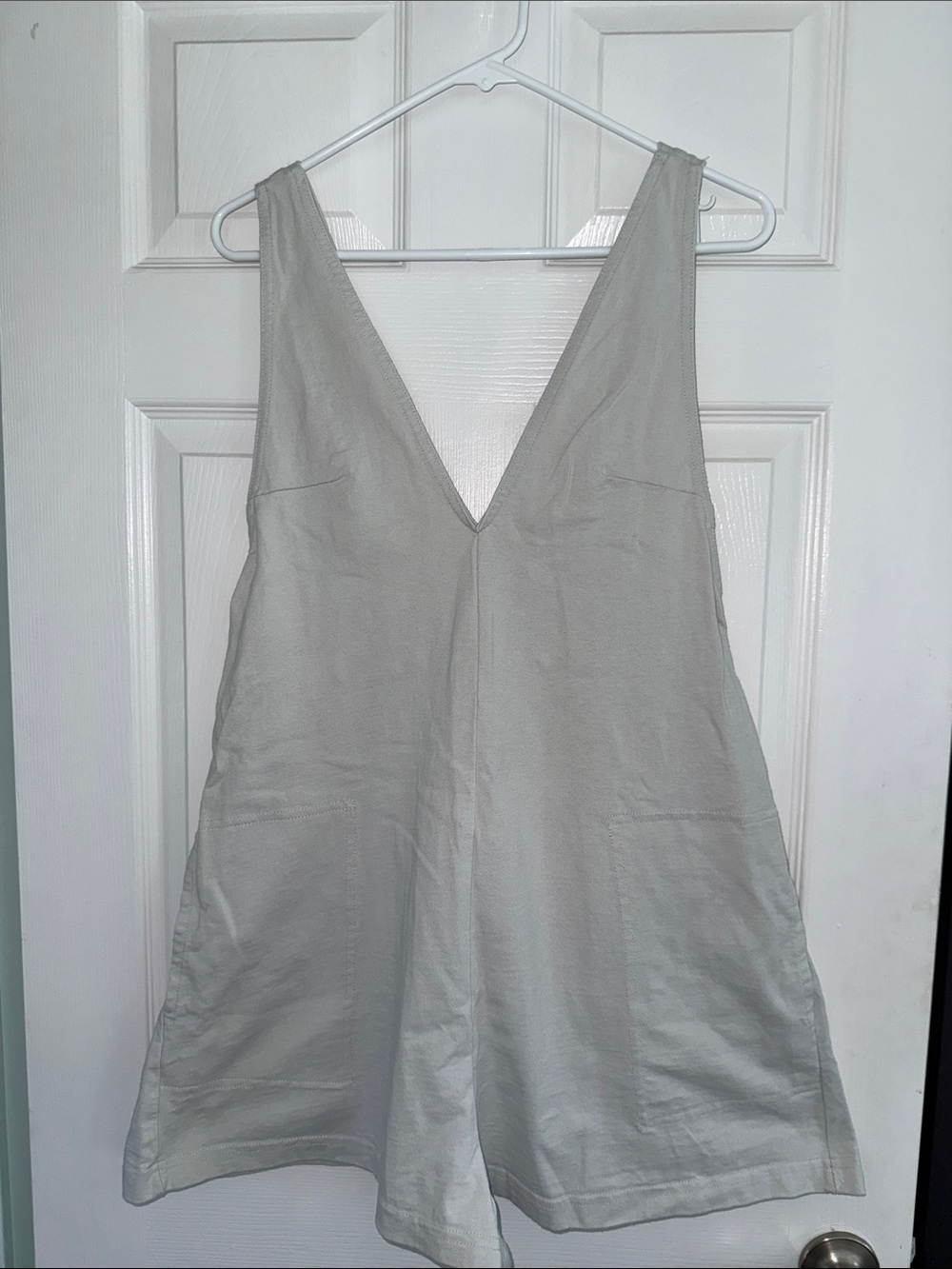 Free People Sleeveless V-Neck Romper in Light Gray/Blue
